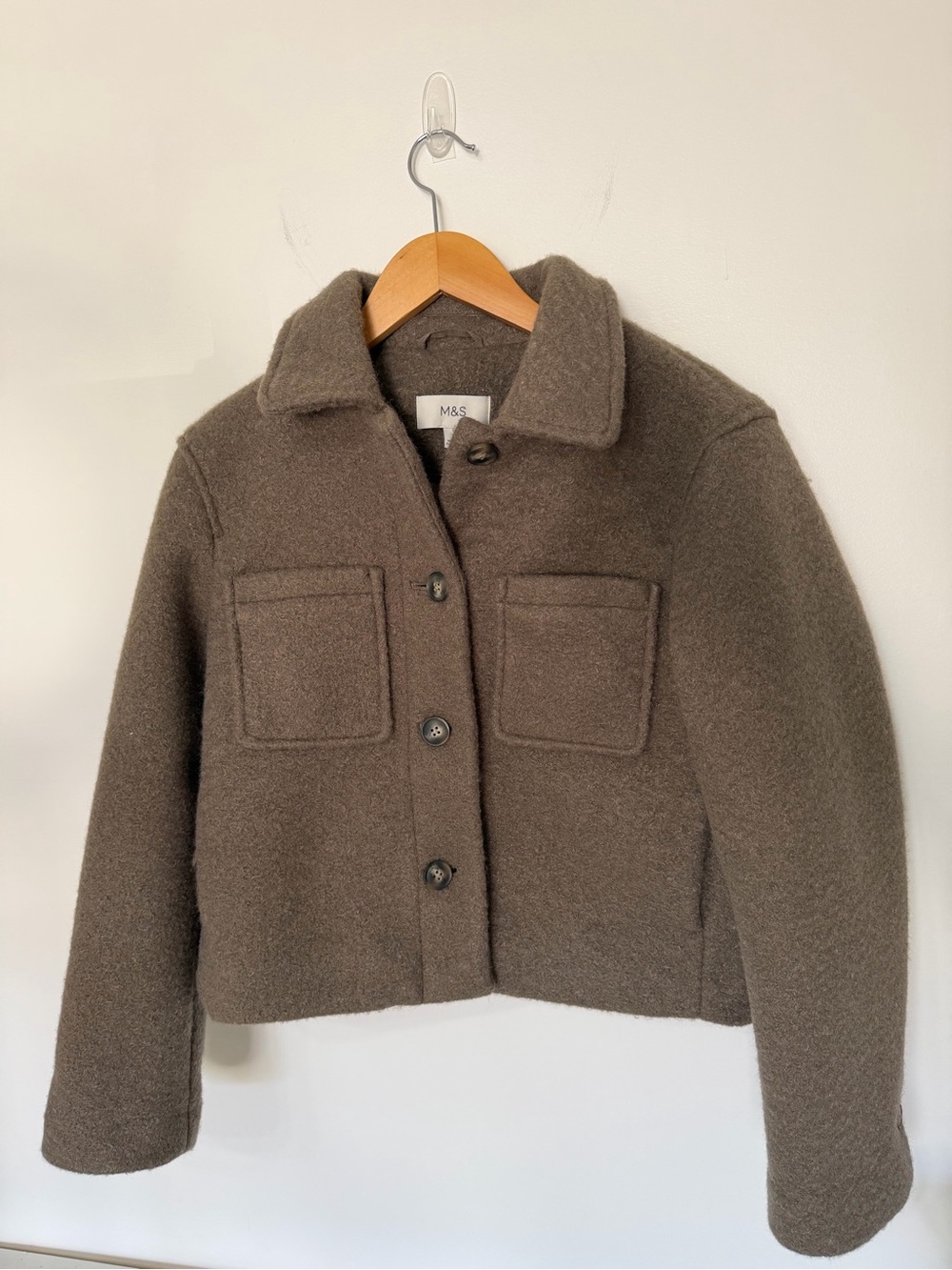M&S Women’s Size 8 Brown Cropped Button Front Jacket Shacket Utility Pockets